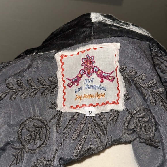 Johnny Was Dark Gray Velvet Boho Open Front Kimono Floral Stitch Silk Medium - Picture 6 of 7